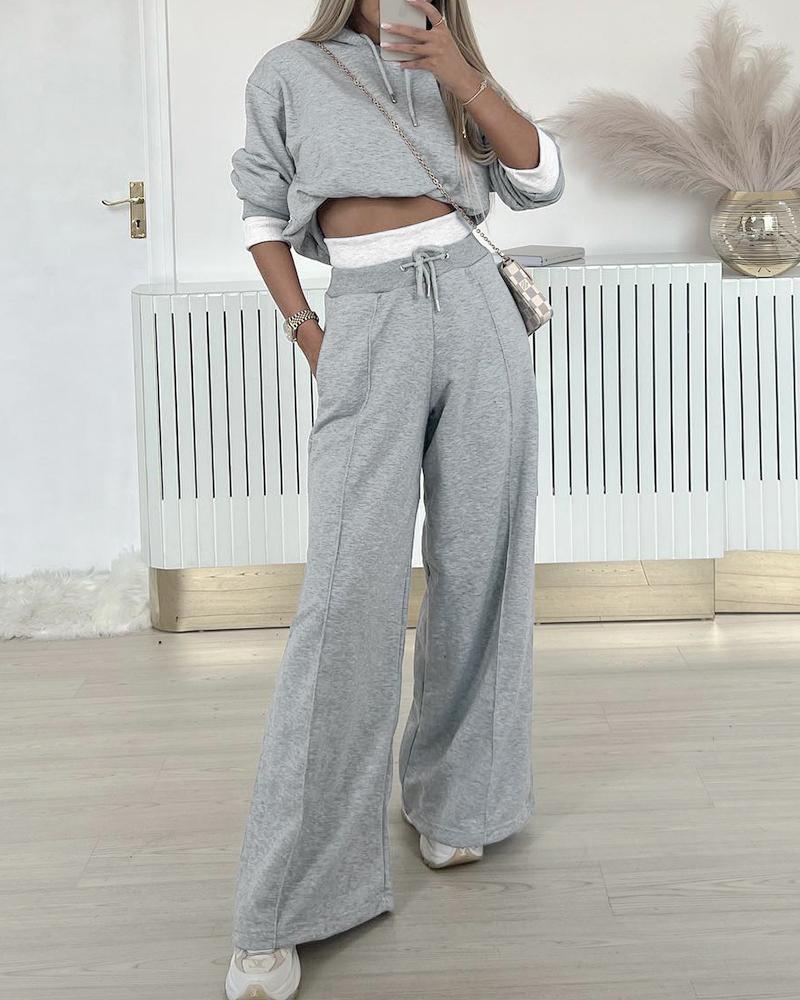 

Fake Two Piece Hoodie & Wide Leg Pant Set, Gray