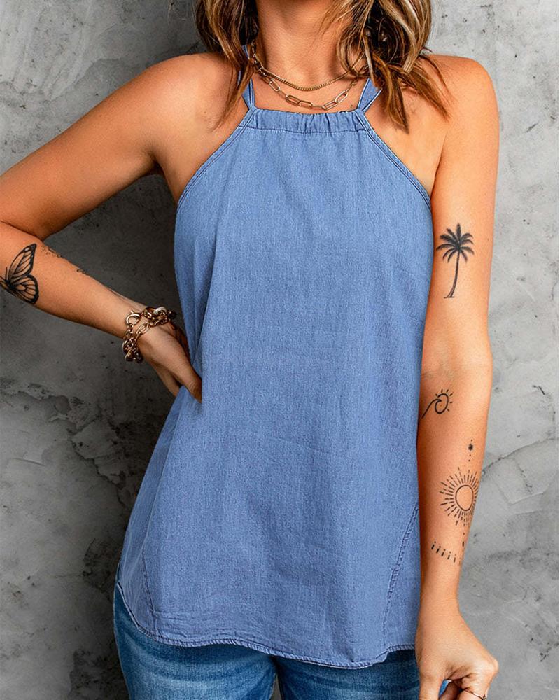 

Halter Sleeveless Casual Tank Top, Blue