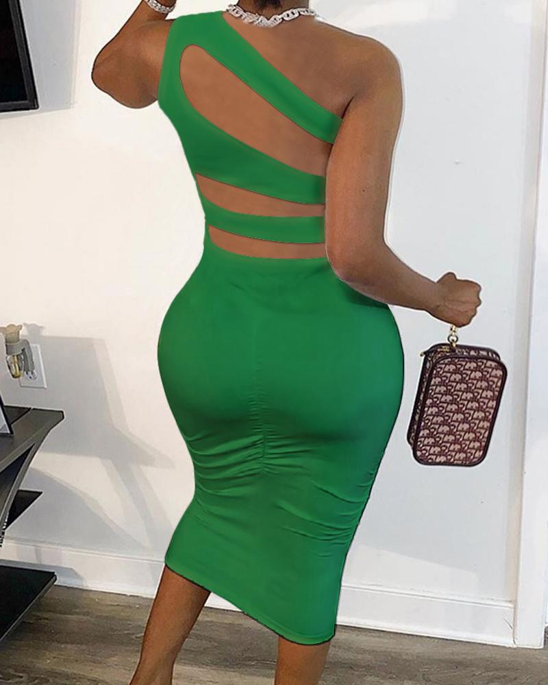 

Ruched Cutout One Shoulder Bodycon Dress, Green