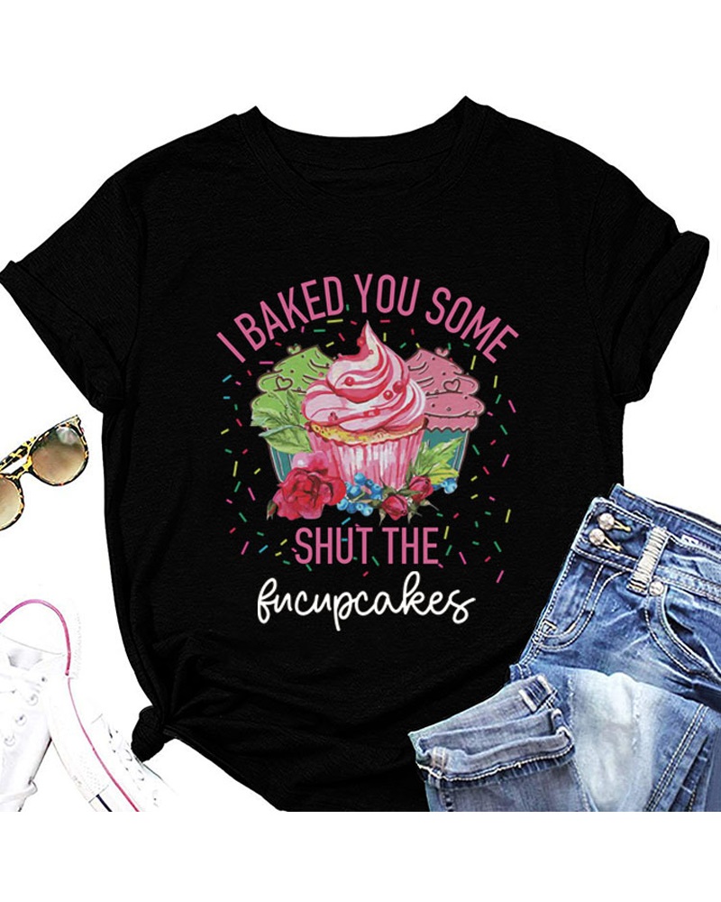 

Letter Print Short Sleeve Casual T-shirt, Black