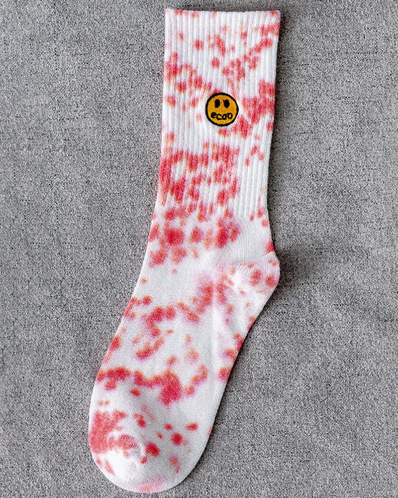 

1Pair Smile Face Pattern Tie Dye Print Socks, Style4