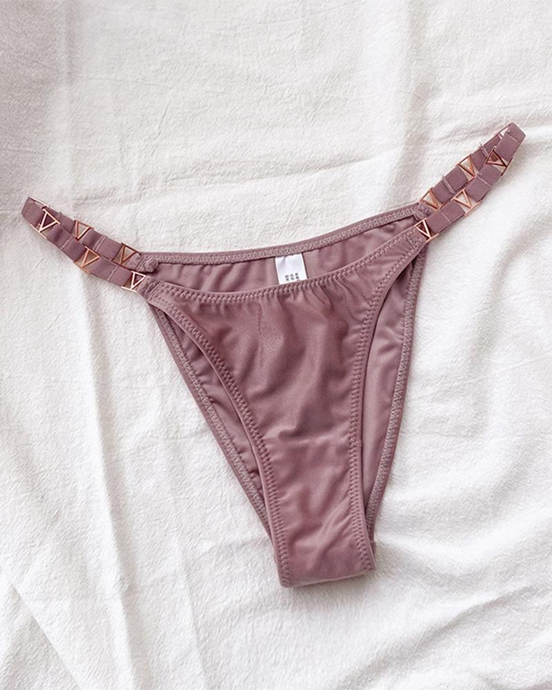 

Solid Color Ice Silk Low Waist Skinny Thong Panties, Pink