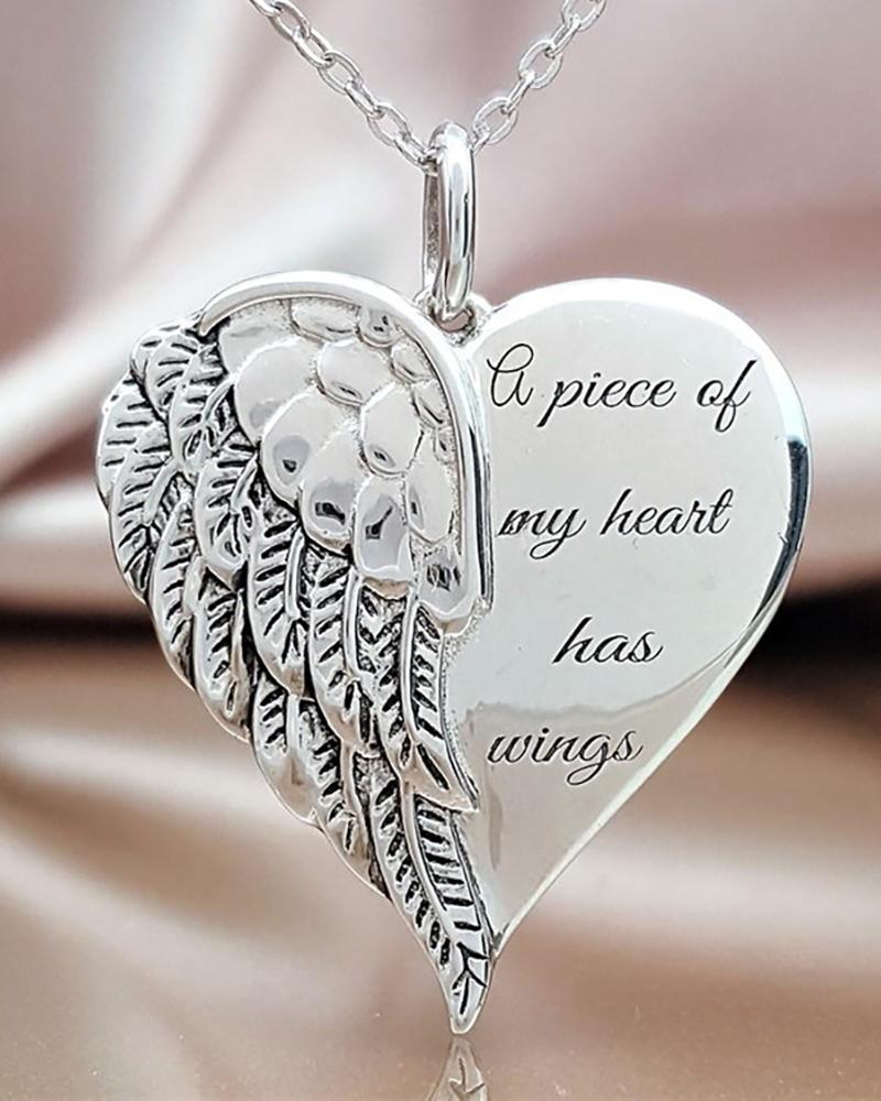 

Letter & Wings Heart Shaped Pendant Necklace, Silver