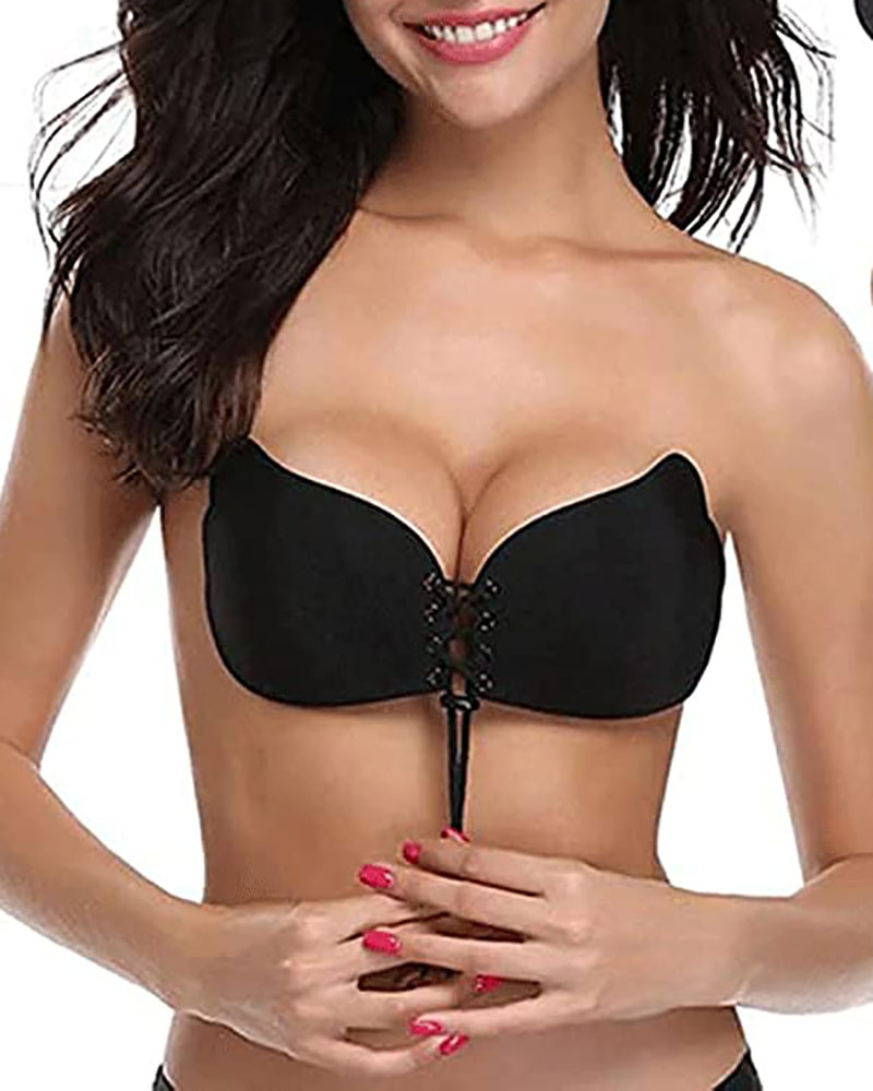 

Plain Basic Sticky Push Up Adhesive Invisible Backless Bra Magic Nipple Covers Strapless Bra, Black