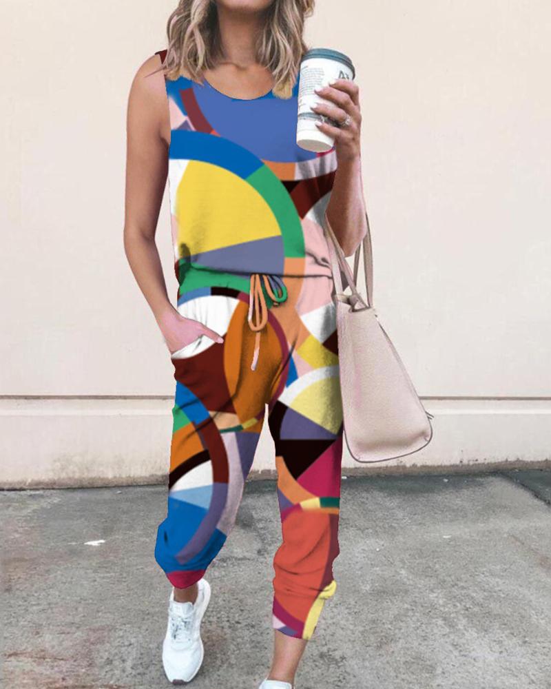 

Abstract Print Sleeveless Tanks With Pants Suit Sets, Multicolor