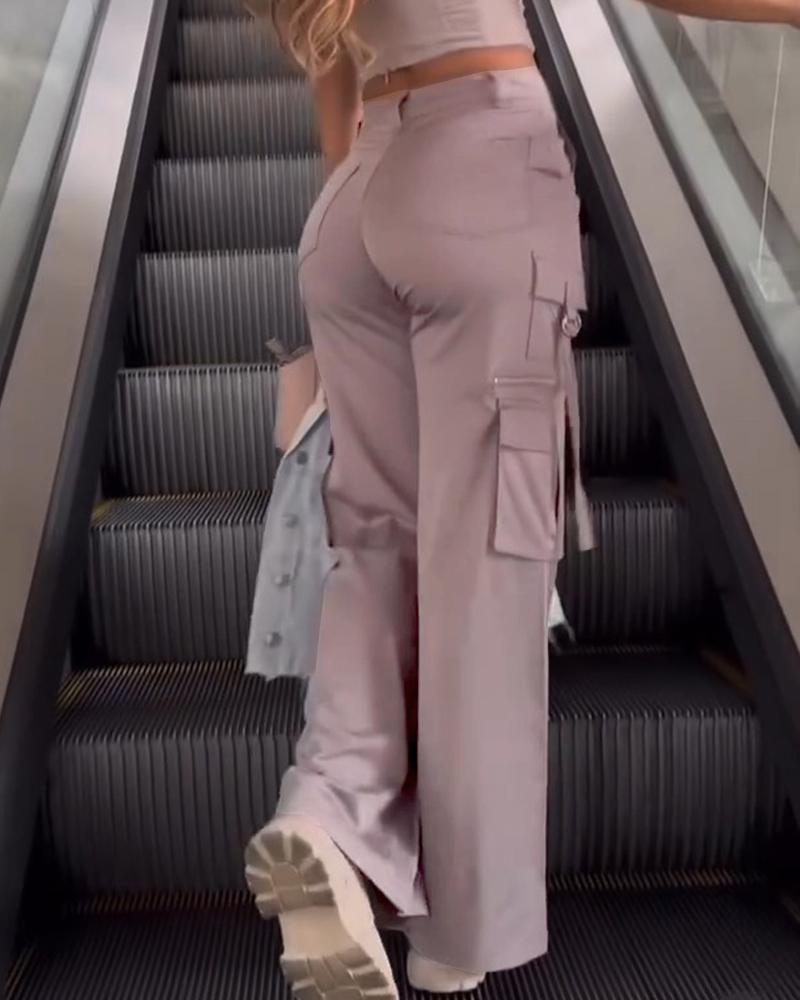 

High Waist Wide Leg Cargo Pants, Coffee