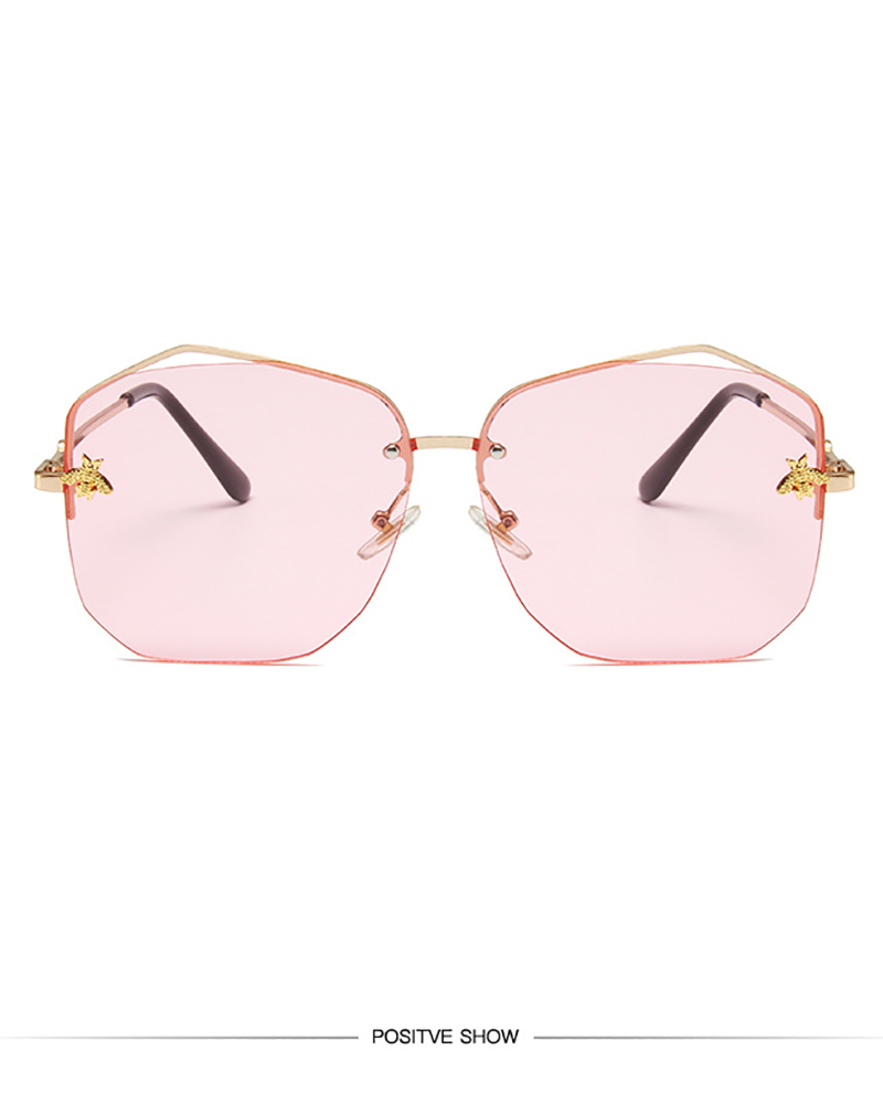 

1Pair Half Metal Frame Bee Pattern Ombre Sunglasses, Style5