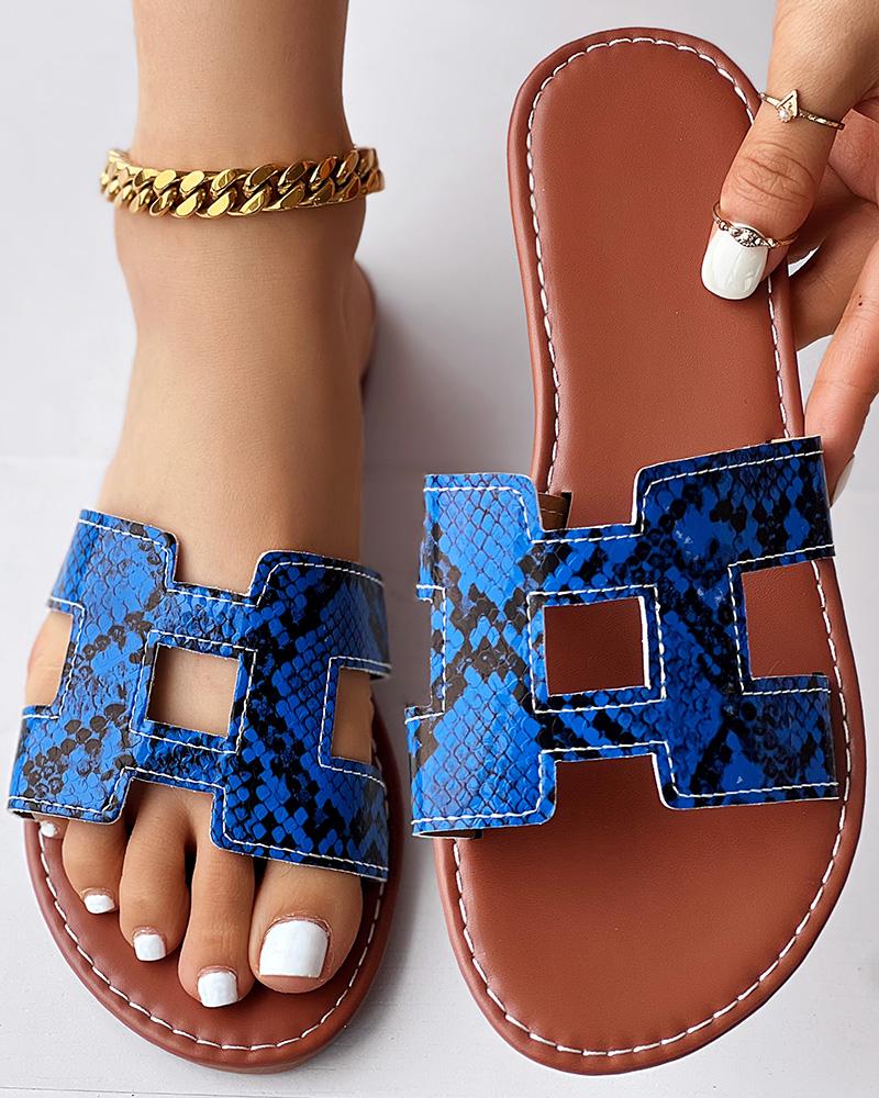 

Snakeskin Hollow Out Slippers Outdoor Sandals, Blue