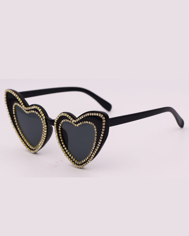 

1Pair Gradient Heart Shaped Rhinestone Trendy Sunglasses, Black