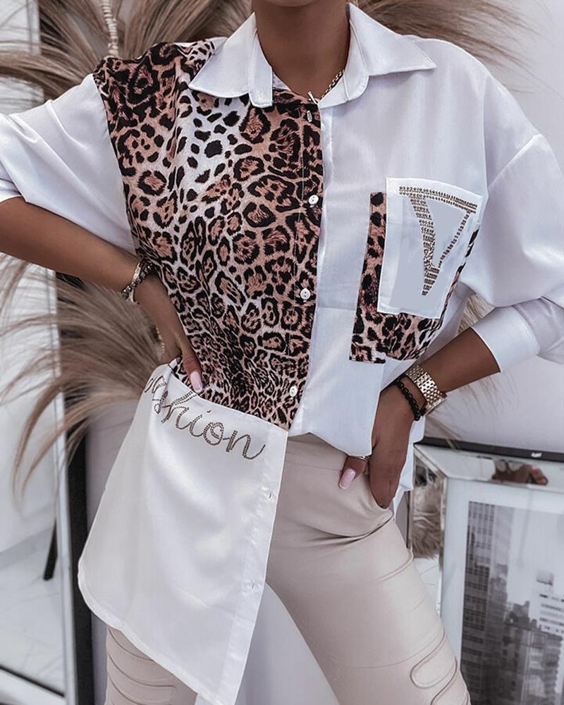 

Contrast Leopard Print Pocket Design Shirt, White
