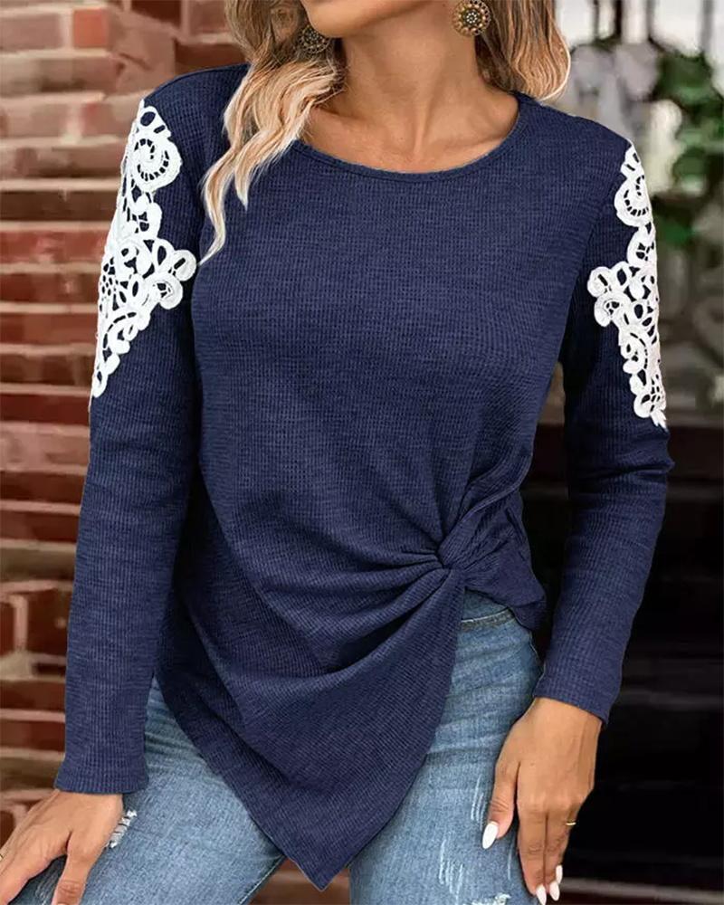 

Guipure Lace Twisted Asymmetrical Top, Dark blue