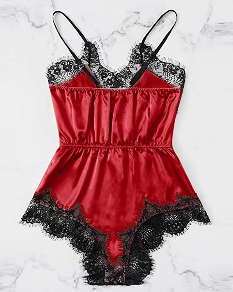 

Spaghetti Strap Lace Trim Sleepwear, Red