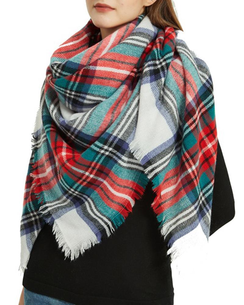 

Women's Big Oversized Long Plaid Blanket Warp Shawl Fashion Fall Winter Warm Scarf, Red