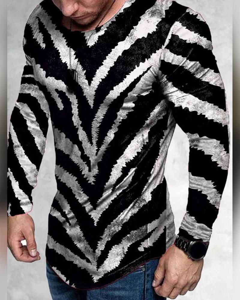 

Zebra Stripe Print Long Sleeve T-shirt, Multicolor