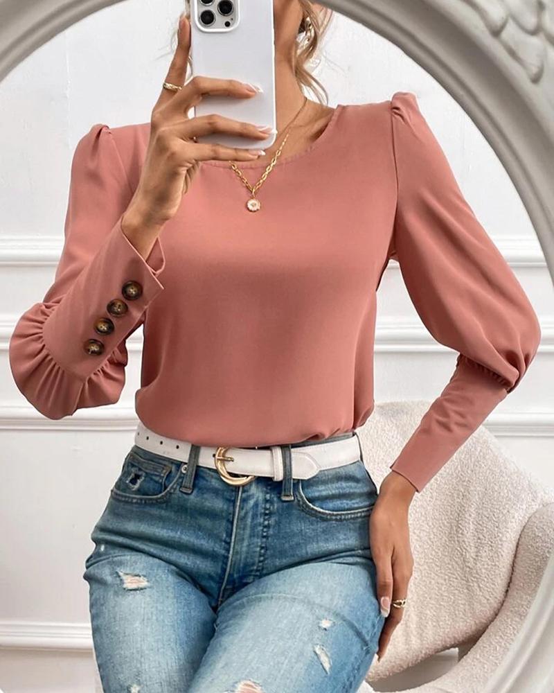 

Gigot Sleeve Backless Lace Patch Top, Pink