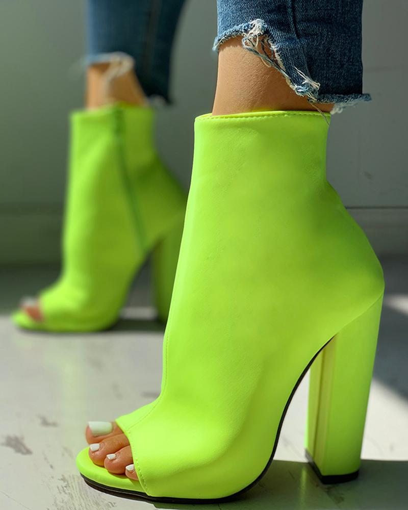 

Colorful Snakeskin Chunky Heeled Boots, Light green