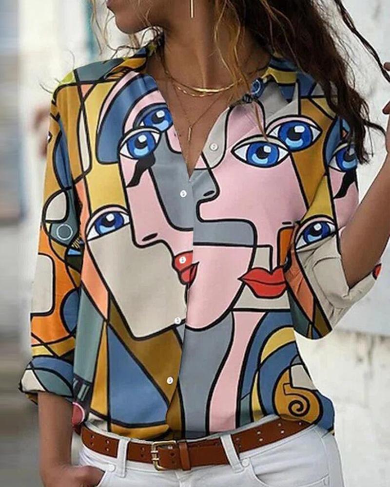 

Abstract Figure Print Button Down Shirt, Multicolor