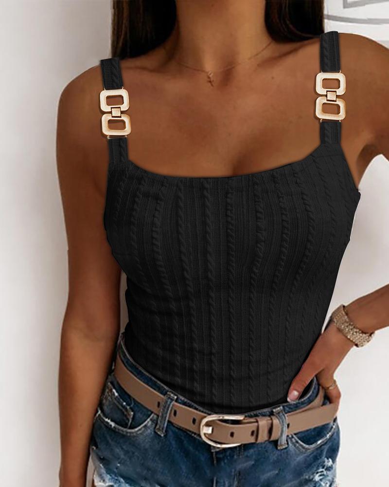 

Braided Chain Decor Square Neck Tank Top, Black