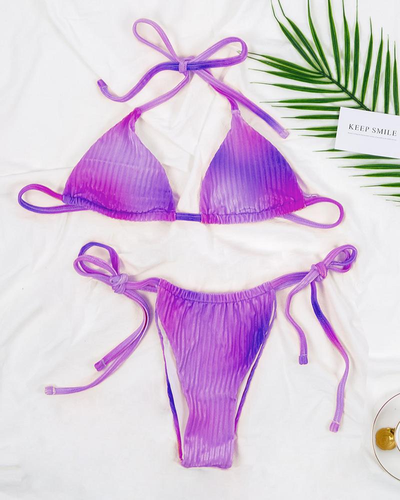 

Sleeveless Ombre Tied Detail Backless Bikini Set, Purple