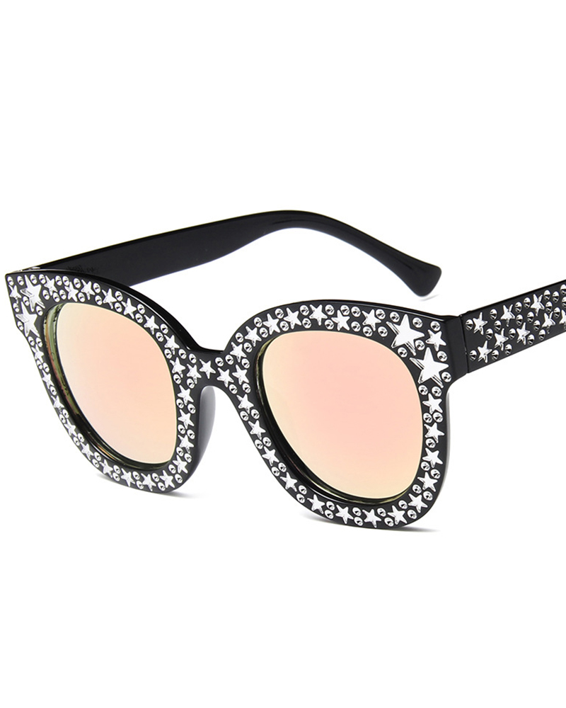 

1Pair Trendy Eyewear Rhinestone Star Square Sunglasses, Orange