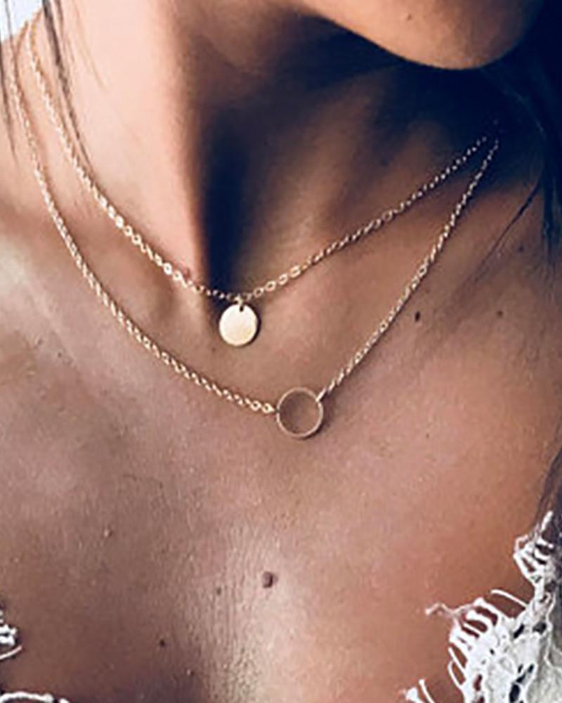 

Coin & Circle Pattern Pendant Layered Necklace, Gold