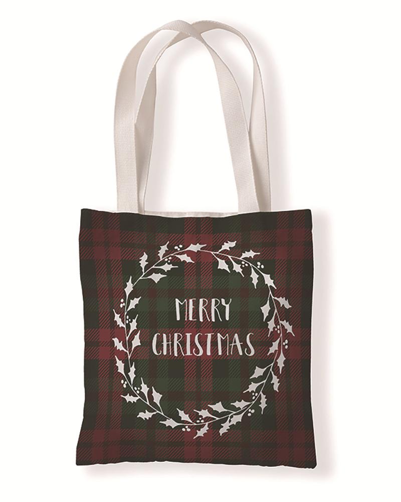 

Christmas Letter Plaid Print Shopper Bag, Style2