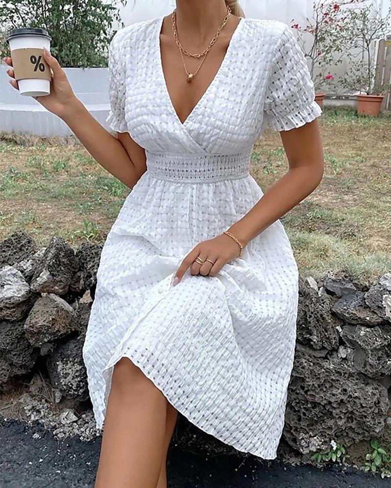 Vestido casual de punto de gofre con patrón a cuadros