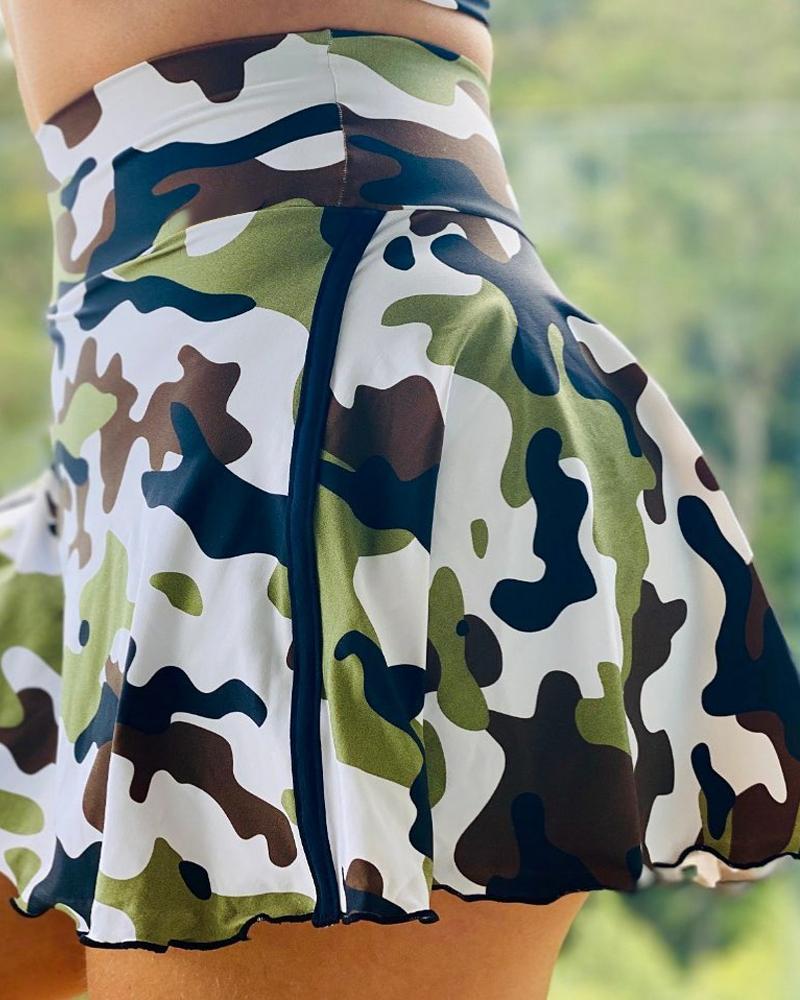 

Camouflage Print High Waist Active Skorts, Camoflage