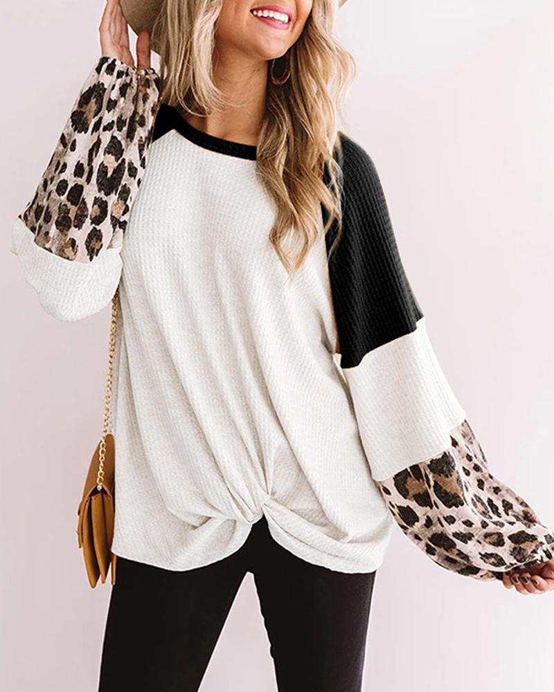 

Cheetah Print Colorblock Long Sleeve Sweatshirt, Black