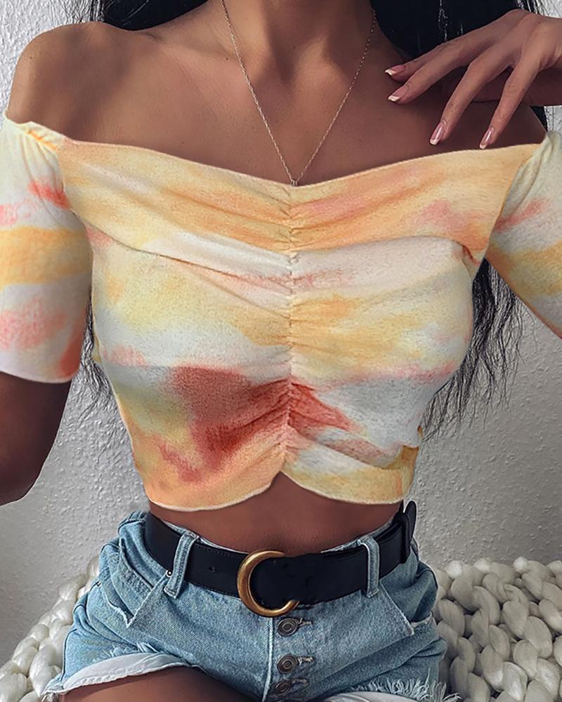 

Off Shoulder Tie Dye Print Blouse, Multicolor