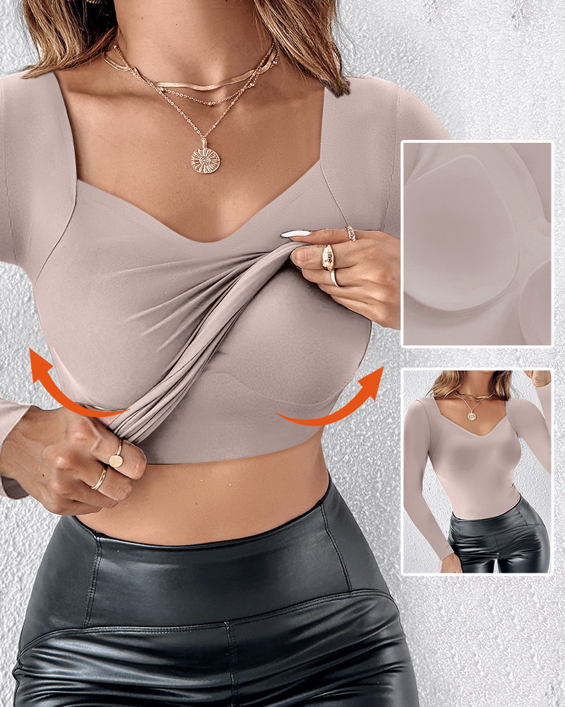 

ChicMe ContourX V Neck Shapewear Sem Costura Tanque Alta Elástico Manga Comprida Slim Fit Tops, Champagne