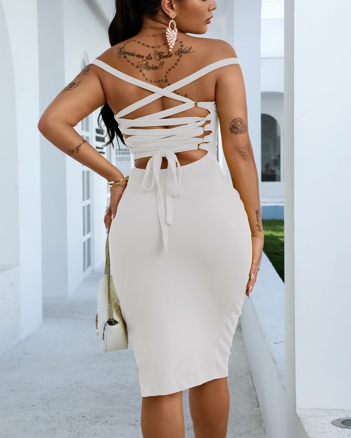 

Sexy Bandage Strappy Back Bodycon Dress, White