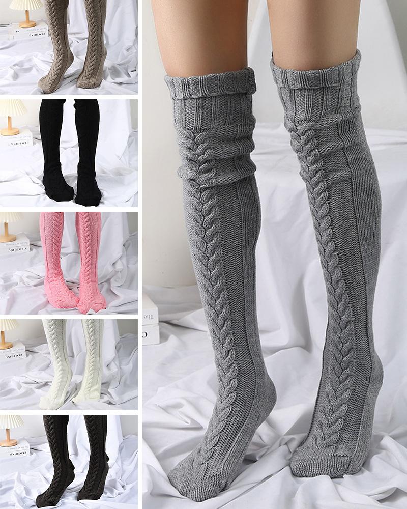 

1Pair Thigh High Cable Knit Leg Warmers Winter Warm Long Boot Socks, Gray