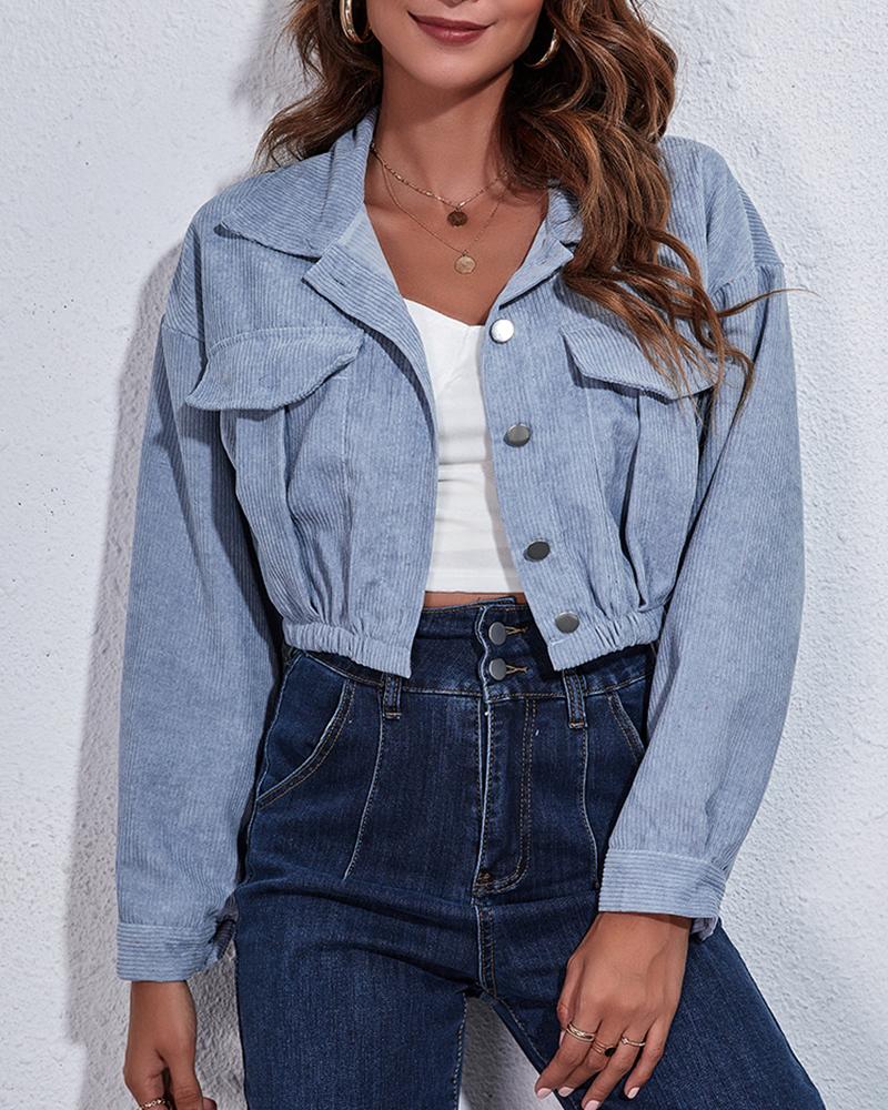 

Corduroy Long Sleeve Crop Shacket, Blue