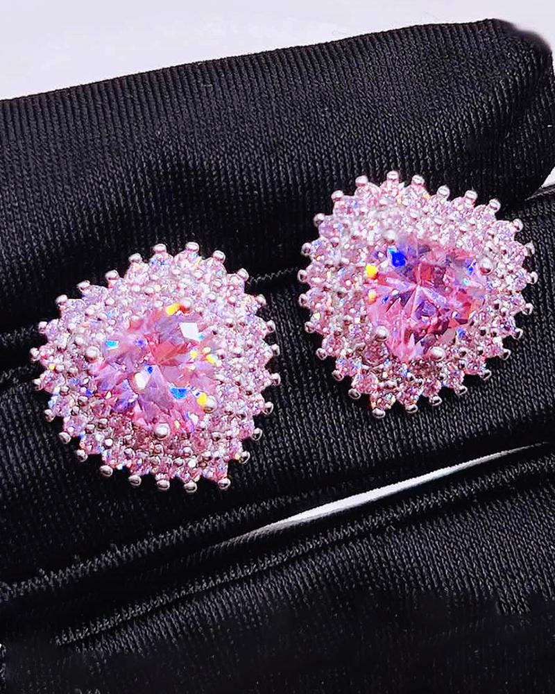 

1Pair Rhinestone Heart-Shaped Stud Earrings, Pink
