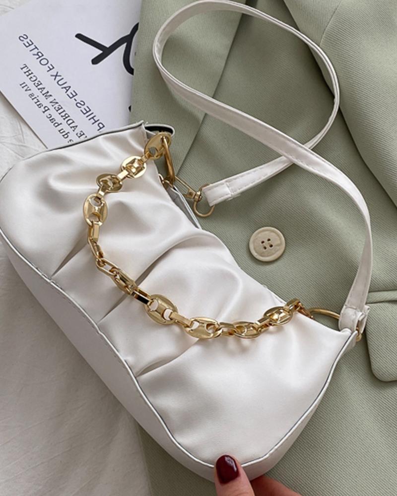

Chic All-match Solid Color Chain Messenger bag, White