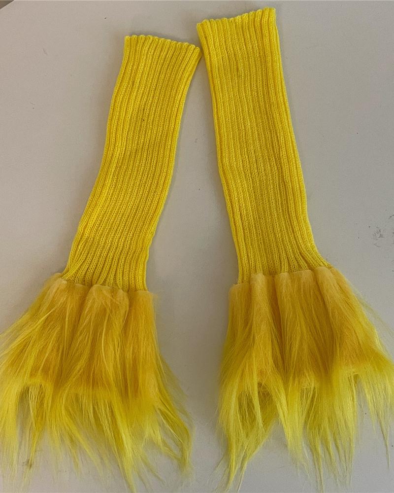 

1Pair Feather Detail Knit Leg Warmers, Yellow