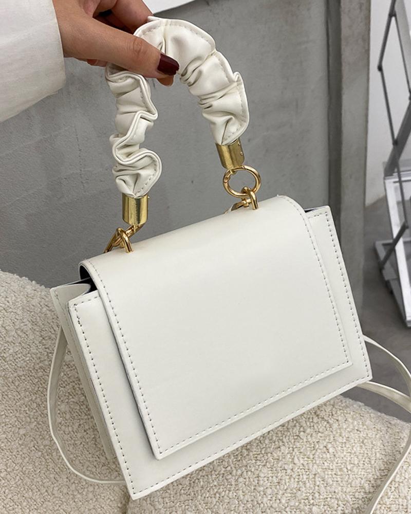 

O-Ring Decor Satchel Bag With Ruched Strap, White