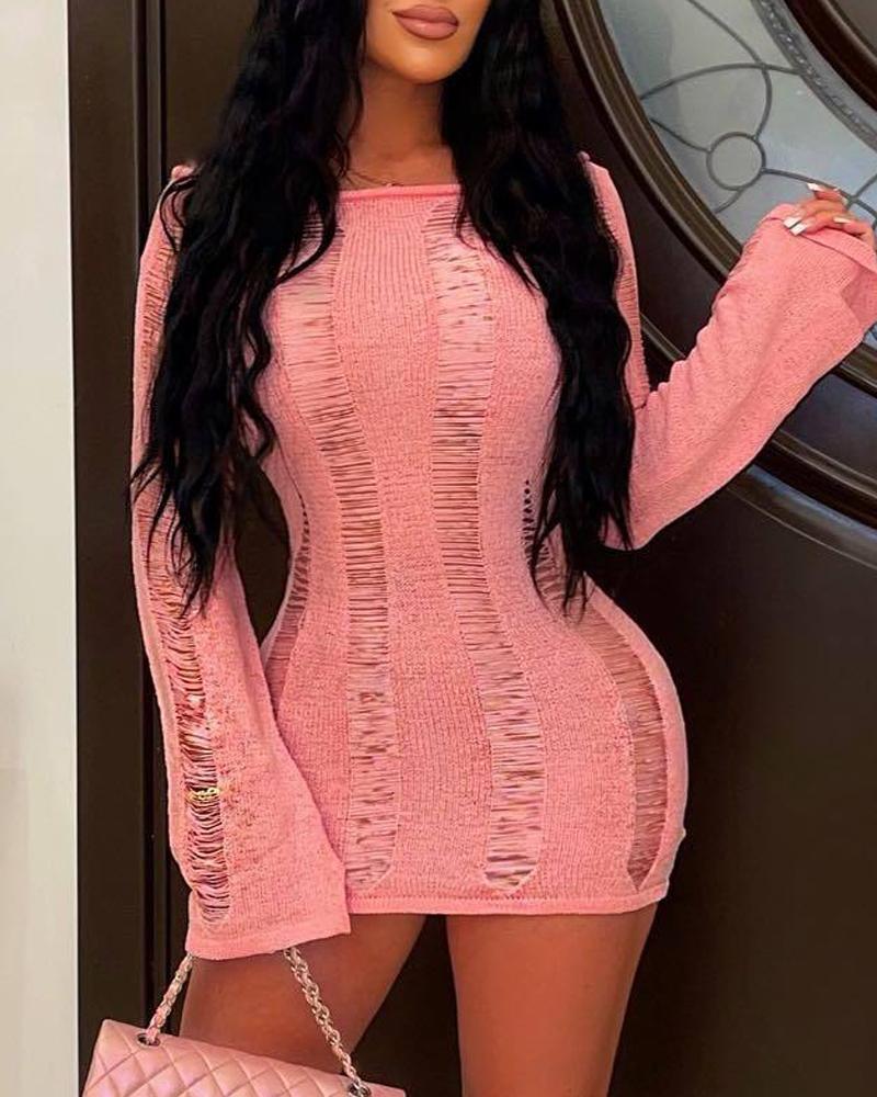 

Off Shoulder Ripped Backless Bodycon Dress, Pink