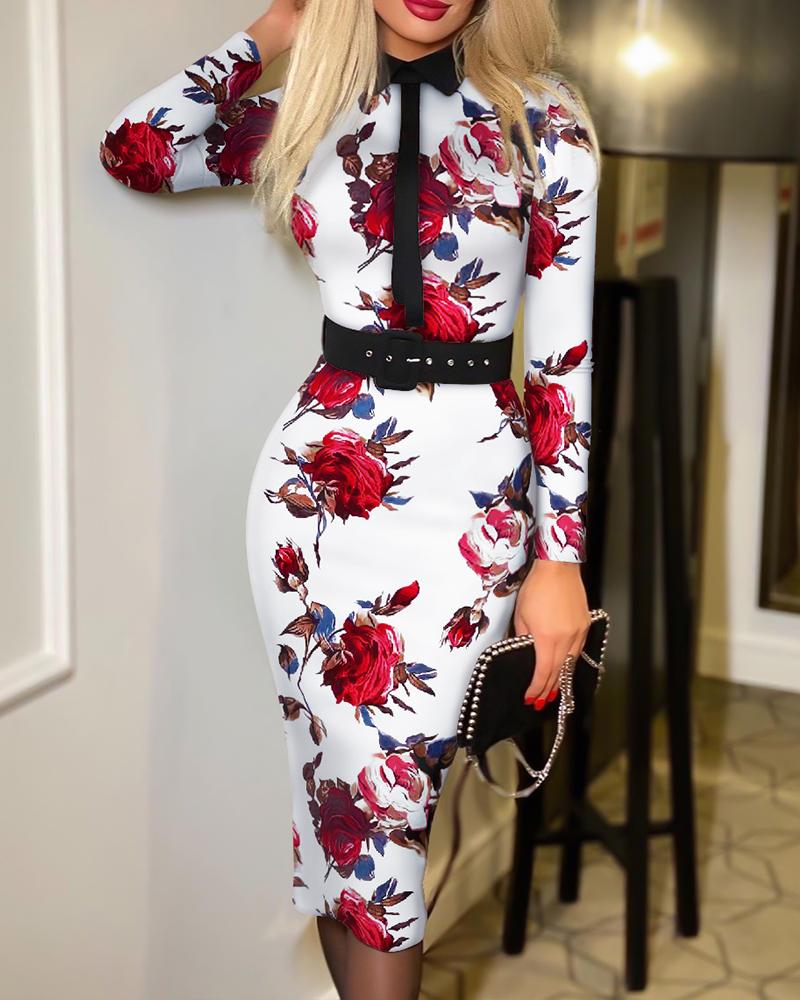 

Long Sleeve Floral Print Party Dress, Multicolor