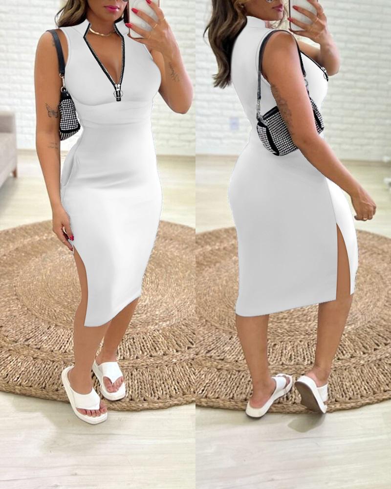 

Vestido bodycon com fenda e bolso com zíper, White