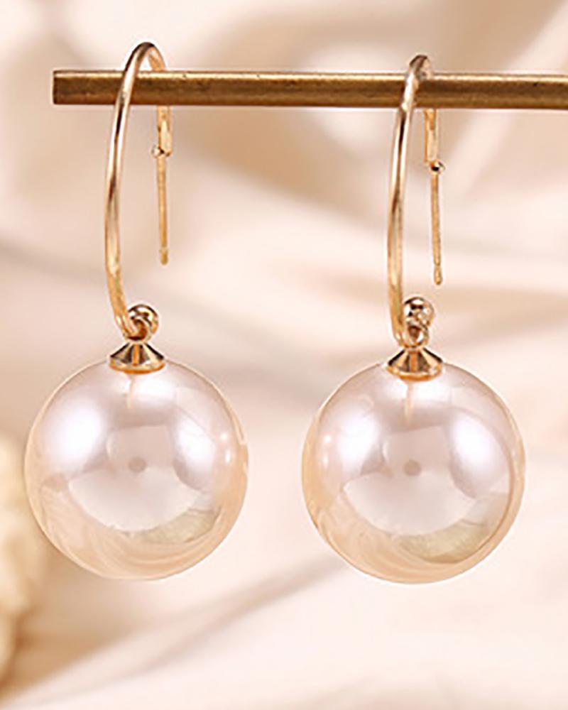 

1Pair Faux Pearl Hoop Drop Earrings, Champagne