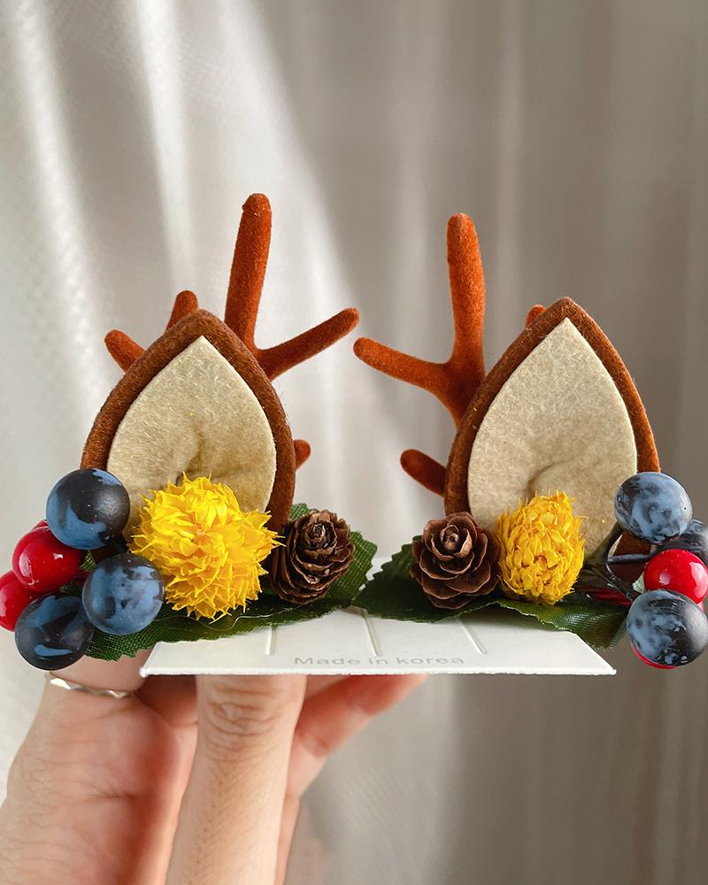 

2pcs Christmas Rhinestone Antler Decor Hair Clip, Style8