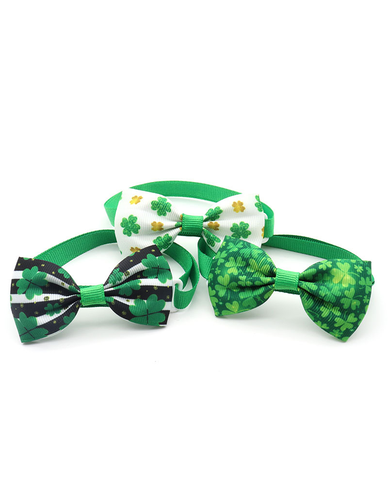 

1pcs St. Patrick's Day Clover Print Pet Bow, Style1