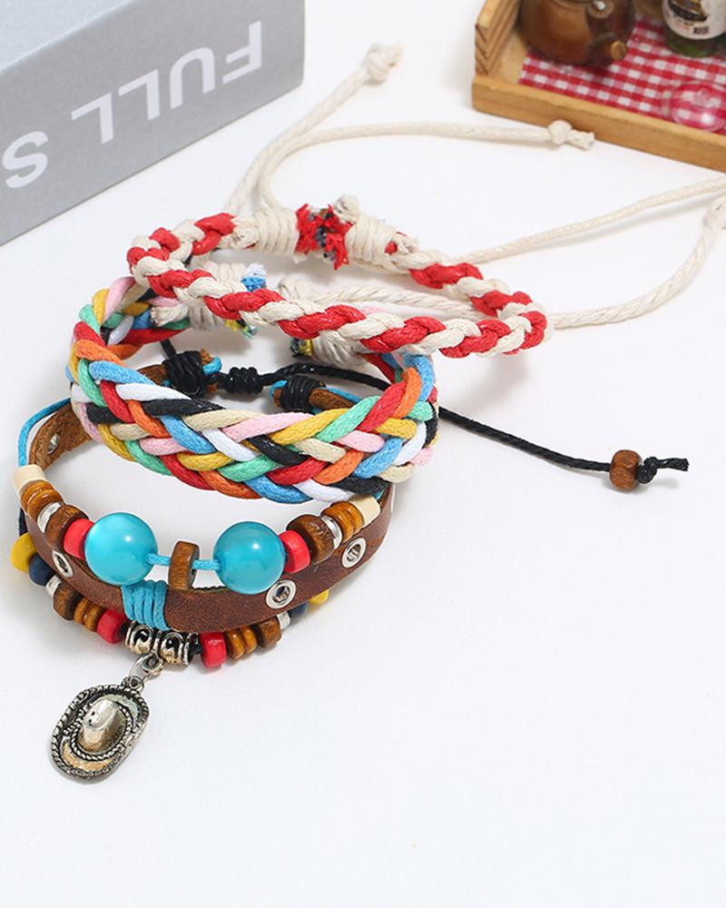 

3pcs Colorblock Braided Beaded Bracelets Set, Multicolor