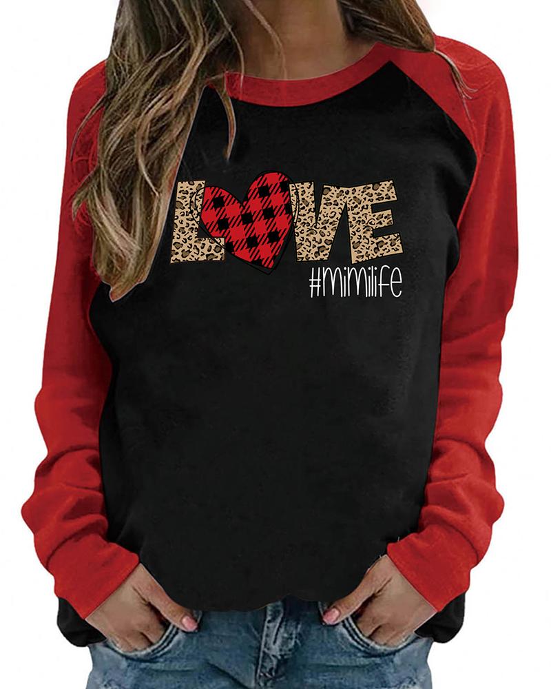 

Valentine' Day Graphic Letter Print Colorblock Top, Style4