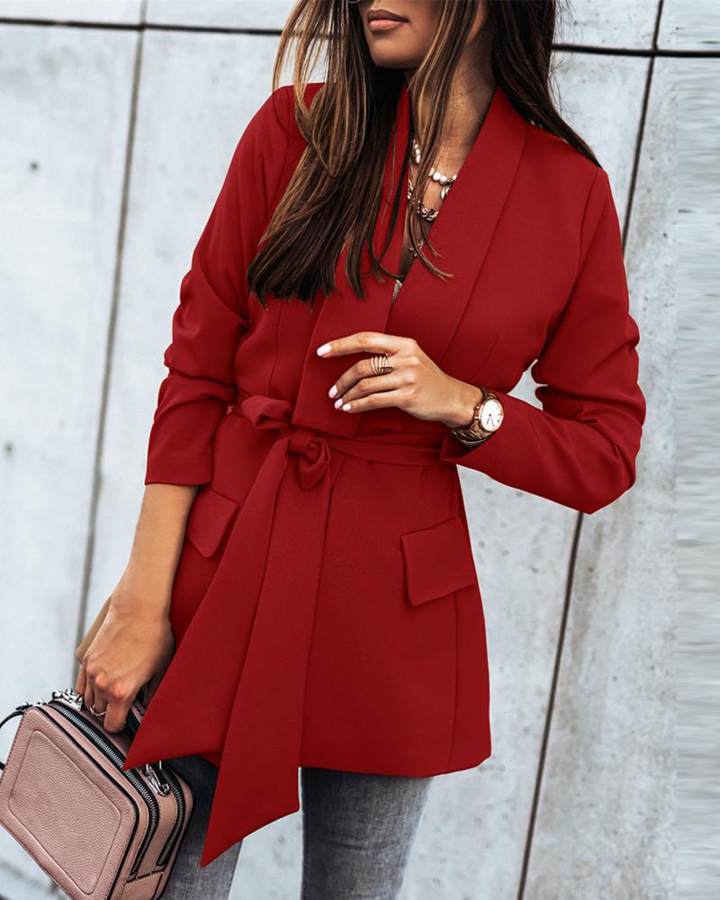 

Plain Pocket Design Long Sleeve Blazer Coat, Red