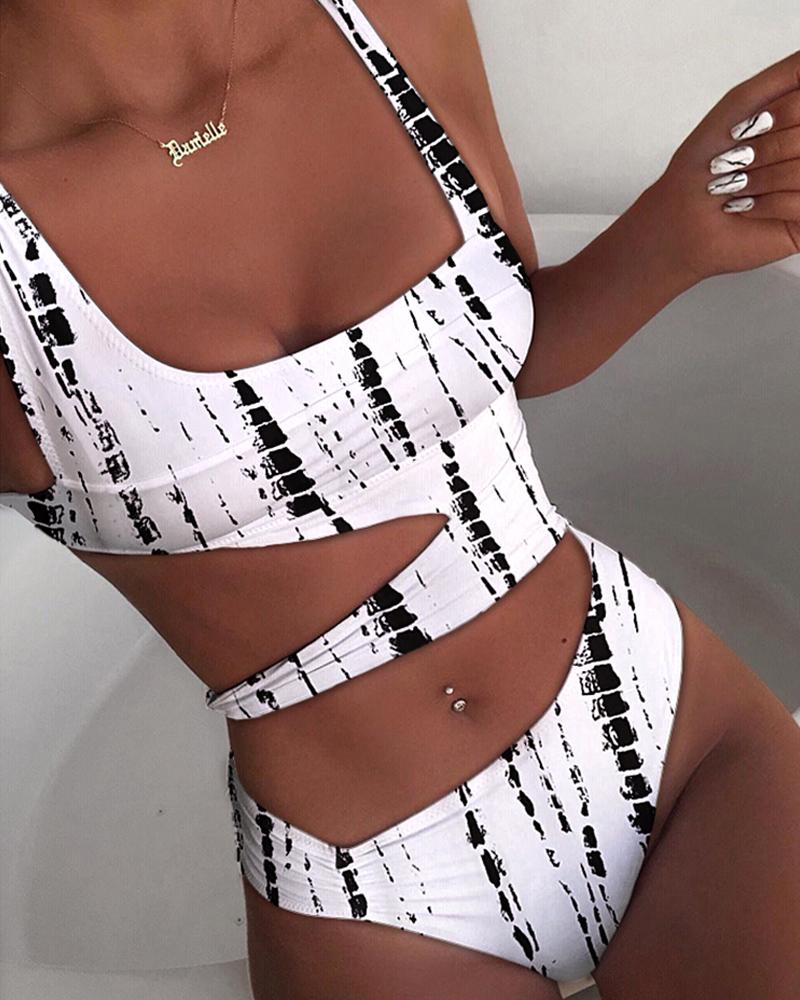 

Cutout Tie Dye Print One-Piece Swimsuit, White