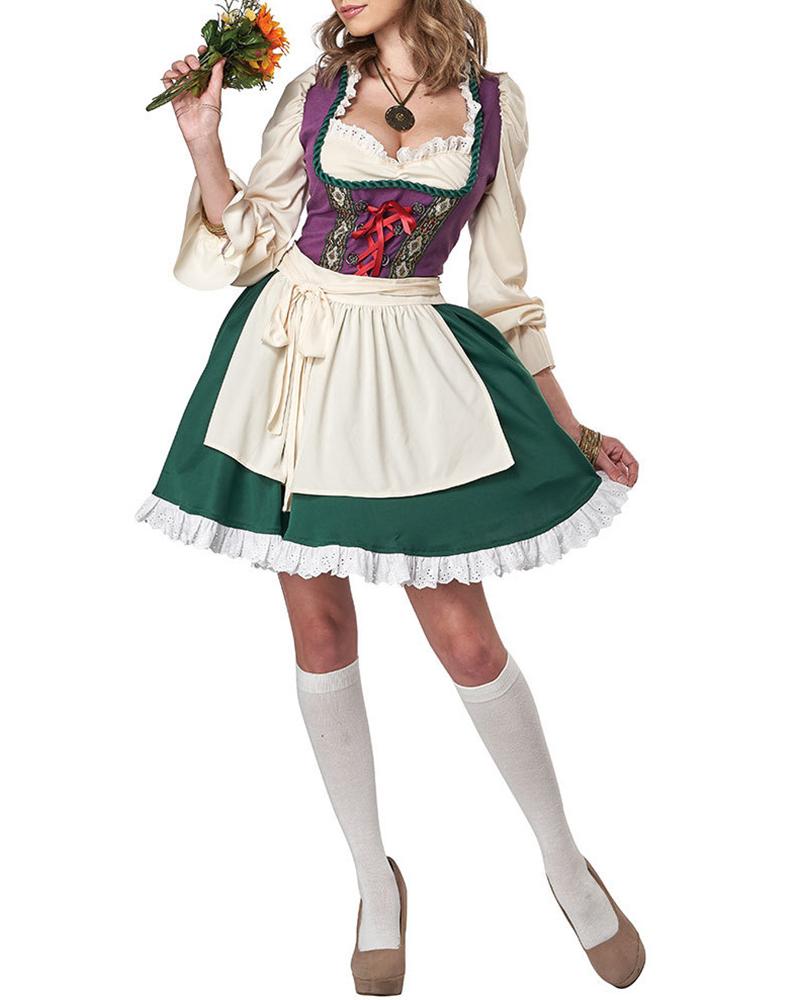 

Oktoberfest Beer Girl Bar Waitress Carnival Party Cosplay Costume, Green