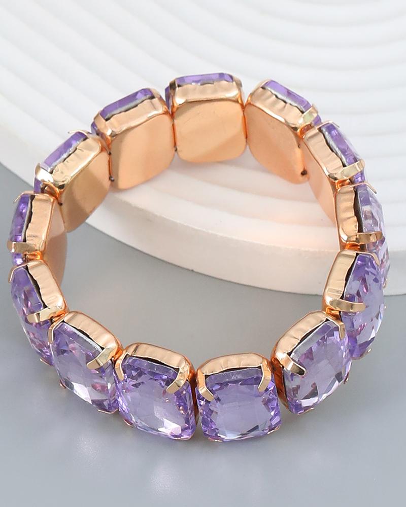 

1pc Geometric Crystal Stone Decor Bracelet, Purple